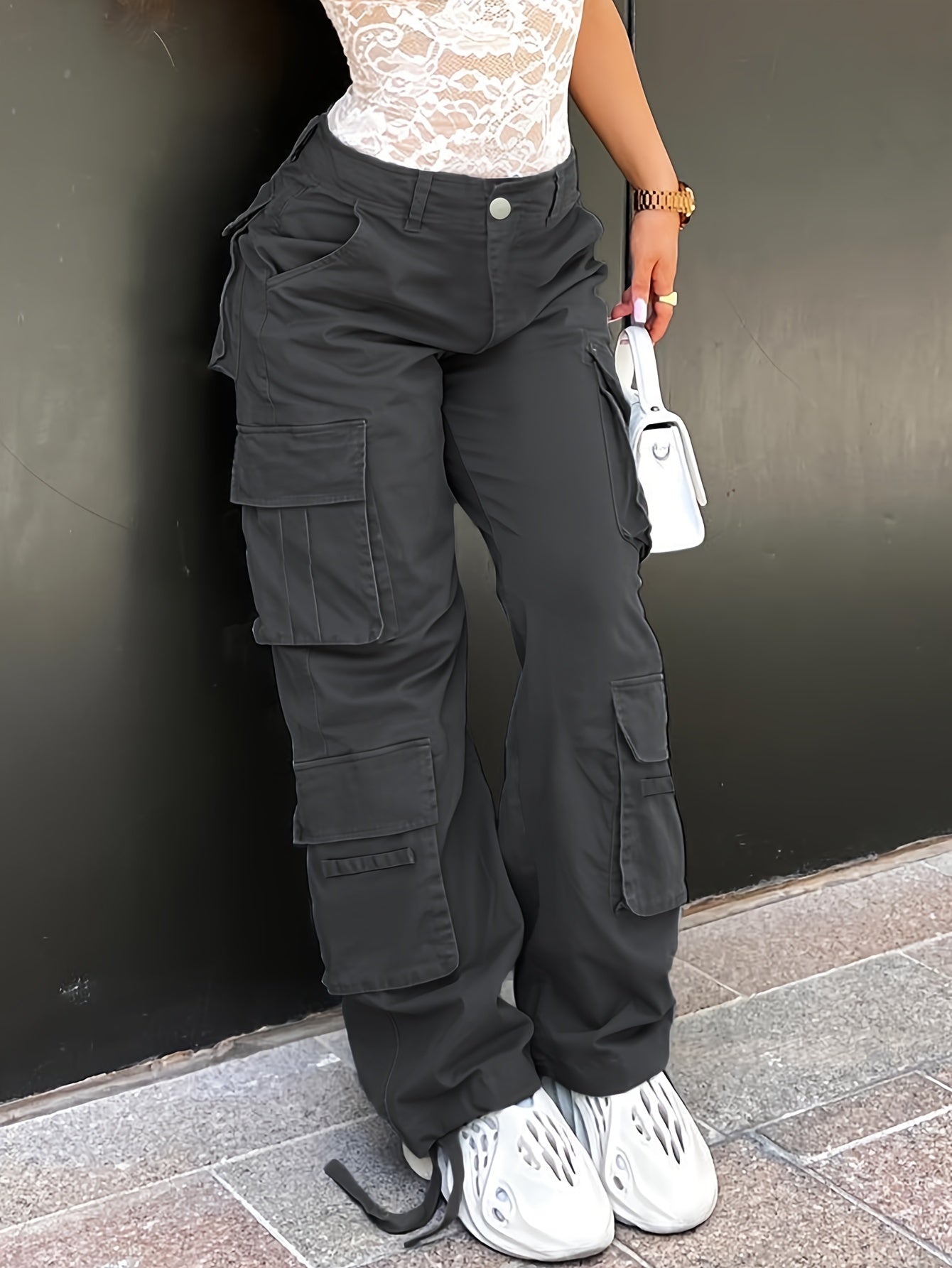 Multi-Pocket Cargo Pants for Women - Stylish Solid Color Activewear for Running, Hiking, and Casual Outdoor Adventures