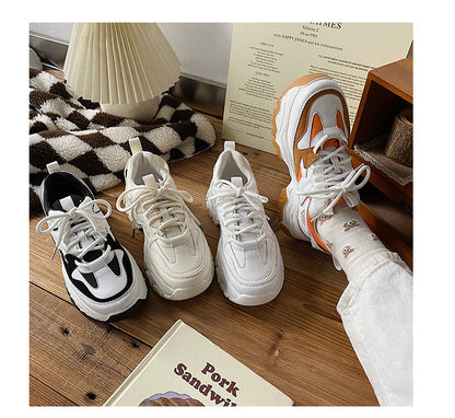 Women White Sneakers  Spring Autumn Casual Trainers Basket Femme Dad Shoes Fashion Lace Up Chunky Platform Sneakers Ladies