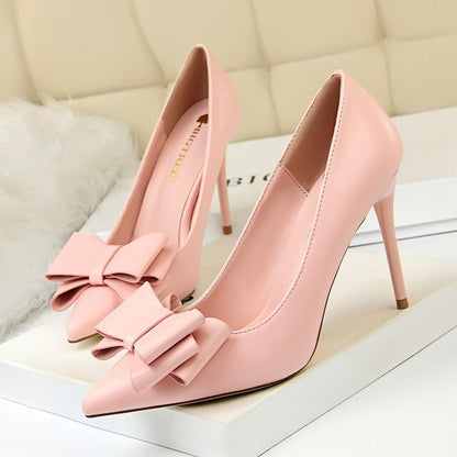 cute bow women high heels pumps Ladies shoes  sexy pointed toe 10cm thin heels 7 colors wedding shoes woman plus size 34-43