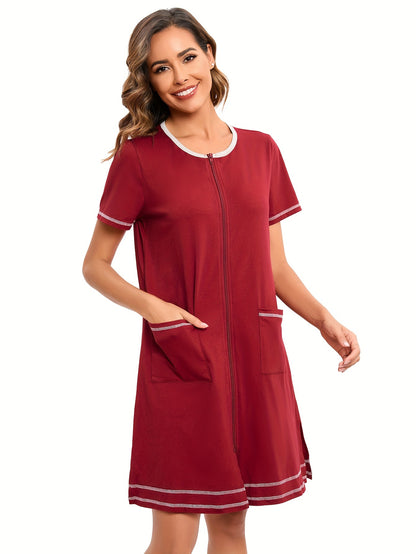 3/4 Sleeve Cozy Sleep Robe - Ultra-Soft, Comfortable, Loose Fit, with Pockets, Perfect for Womens Sleepwear, Home Wear, and Relaxation - Stylish Nightgown for a Restful Nights Sleep