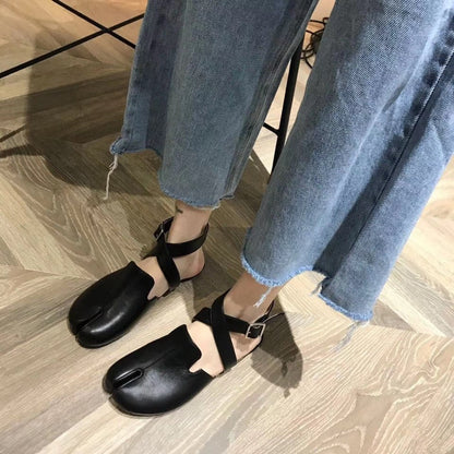 Slingback Split toe flats ballerina flock&nubuck tabi ninia shoes for women espadrilles buckle band riband flats loafers