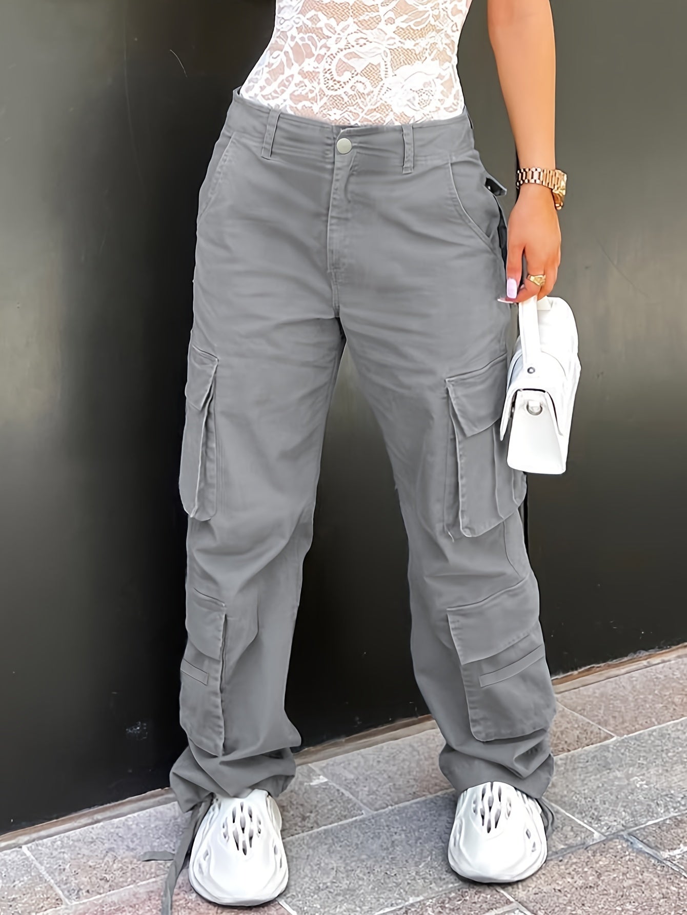 Multi-Pocket Cargo Pants for Women - Stylish Solid Color Activewear for Running, Hiking, and Casual Outdoor Adventures