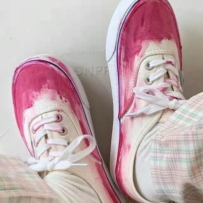 DIY Hand Printed Women Espadrilles  Spring Lace Up Casual Shallow Canvas Sneakers Daily Light Outside Ladies Footwear