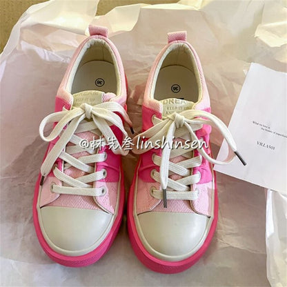 xiangtuibao Canvas Sneakers Woman Vulcanized Shoes Platform Sneakers Women Lace Up Pink Flats Sneakers Ladies Spring Autumn Sports Shoes INS