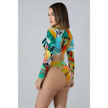 New Long Sleeved Zipper Bikini High Waist Women's Split Conservative Sunscreen Beach Swimsuit