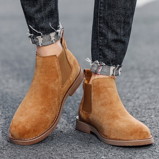 xiangtuibao Cow Suede Leather Men's Boots Plus Velvet Warm Casual Shoes Slip-On Suede New Tide Shoes for Man Ankle Boots Chelsea Boots Men