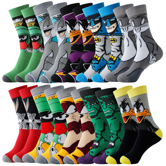 5/10/20 Pairs Of Men's Animated Characters Pattern Mid-calf Socks, Comfy, Breathable And Sweat-absorbing Socks For All Season, Creative Gift