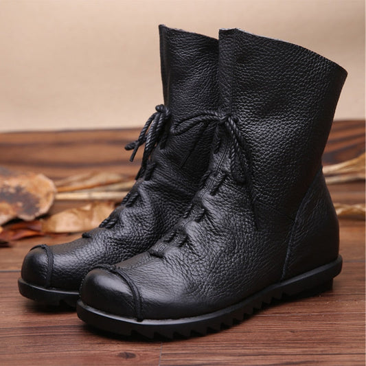 Vintage Style Genuine Leather Women Boots Flat Booties Soft Cowhide Women's Shoes Front Zip Ankle Boots zapatos mujer