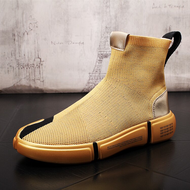 high quality Mens Fashion Socks Shoes Sneakers Male high tops Shoes Casual Walking Shoe Footwear Autumn  gold silver  Shoe