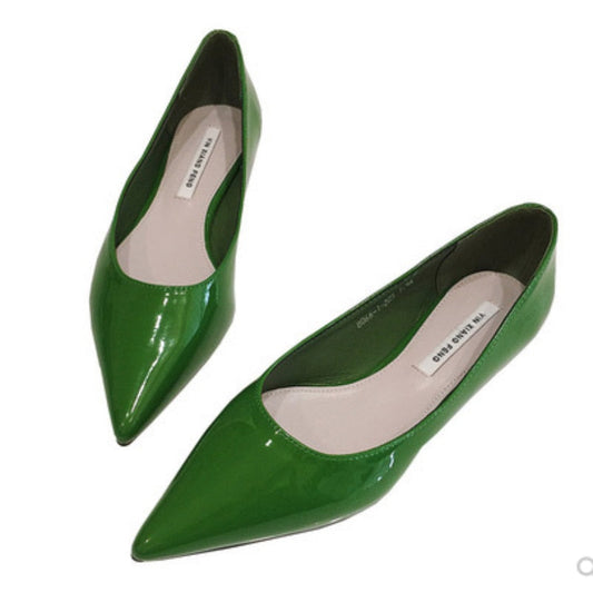 Ladies 2-48 Patent Leather Slip-ons Green Beige Pointy Toe Light Shoes For Women Promotion  Simple Flats Spring Outdoor Cute