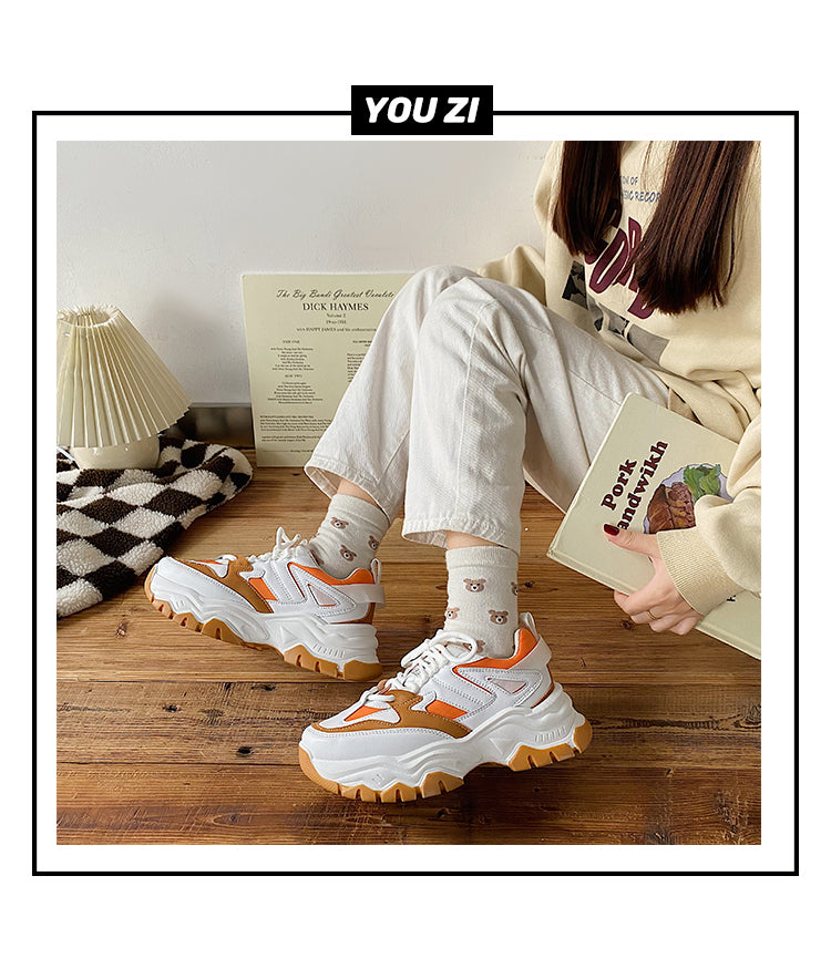 Women White Sneakers  Spring Autumn Casual Trainers Basket Femme Dad Shoes Fashion Lace Up Chunky Platform Sneakers Ladies