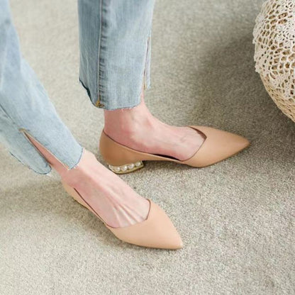 Women Flats Pearl Heeled Slip Shoes Ballet Pointed Toe Dress Faux Suede Ladies Dancing Shoes