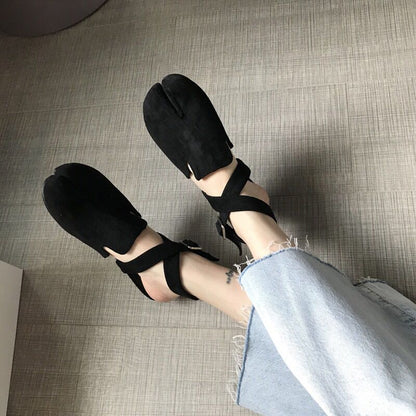 Slingback Split toe flats ballerina flock&nubuck tabi ninia shoes for women espadrilles buckle band riband flats loafers