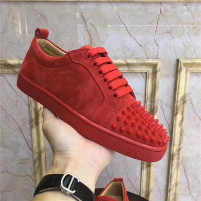 xiangtuibao  Genuine Leather Flat Women Sneakers Rivet Colorful Fashion Flat Casual Shoes Men Sneakers Lace-up Spikes Real Leather Classics