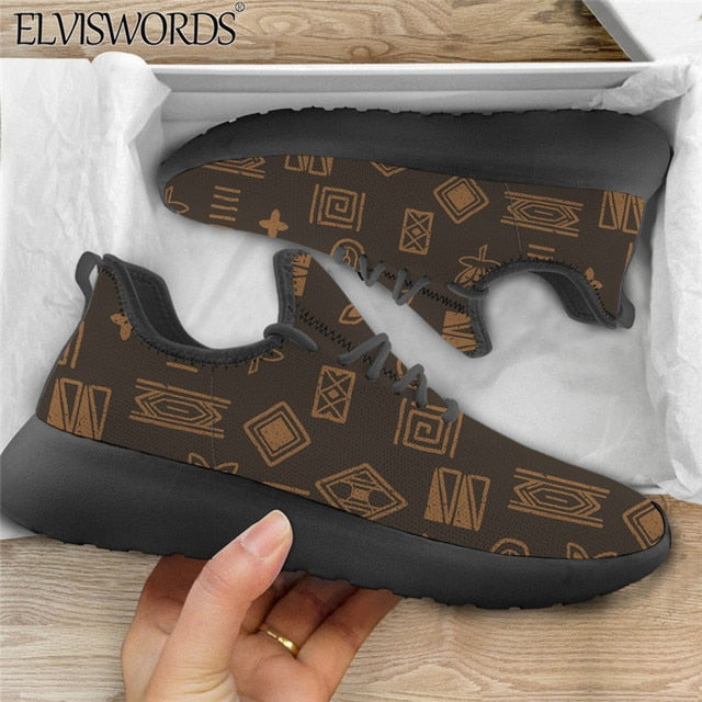 ELVISWORDS New Men Platform Vulcanized Shoes Vintage African Ethnic Tribal Print Breathable Mesh Knitting Sneakers zapatillas