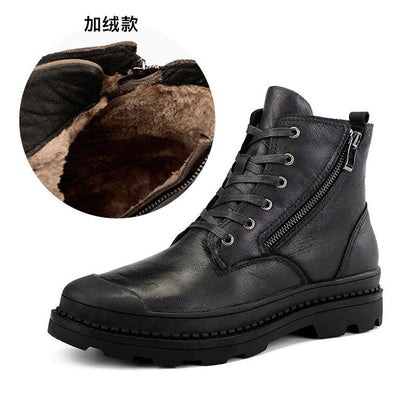 xiangtuibao  New Men's Casual Martin Boots Leather Work Shoes Plus Velvet Men's Boots Toe Layer Cowhide British Trendy Shoes Boots