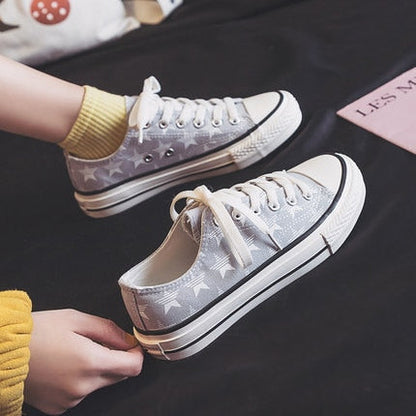 Hight-top Canvas Shoes Chic Women's  New Style White Shoes Spring Korean-style Girls Heart Sneakers 35-40 High Low Lace Up