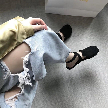 Slingback Split toe flats ballerina flock&nubuck tabi ninia shoes for women espadrilles buckle band riband flats loafers