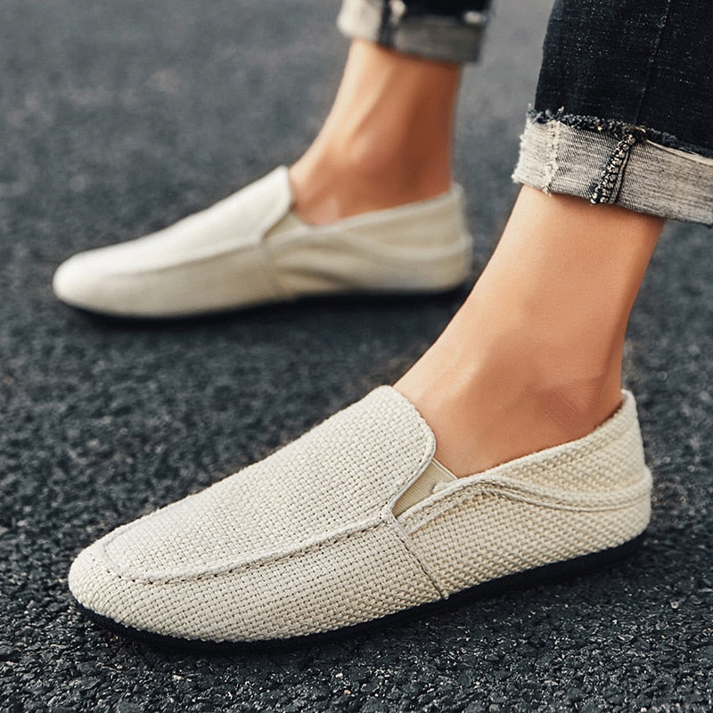 PUPUDA New Loafers Men Breathable Casual Shoes Classic Linen Slip On Sneakers Male Summer Cheap Driving Shoes For Men Wide