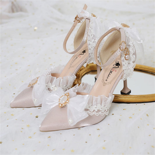 xiangtuibao Summer Woman Multicolor Lace Bowknot High Heel Lolita Shoes Victoria Princess Embroidery Vintage Sweet Lolita Shoes Cosplay