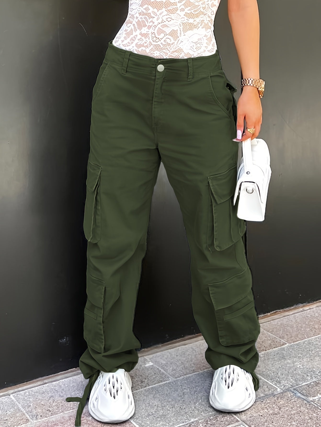 Multi-Pocket Cargo Pants for Women - Stylish Solid Color Activewear for Running, Hiking, and Casual Outdoor Adventures