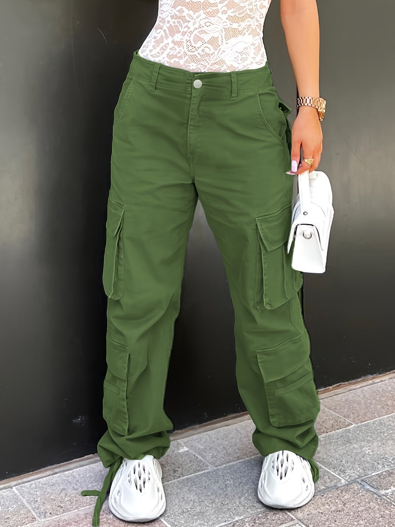 Multi-Pocket Cargo Pants for Women - Stylish Solid Color Activewear for Running, Hiking, and Casual Outdoor Adventures