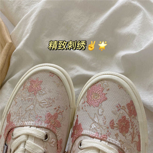 Women's Flat Shoes Embroidery Sneakers Sports Tennis Female Casual Pink Vulcanize Fashion  Kawaii Footwear