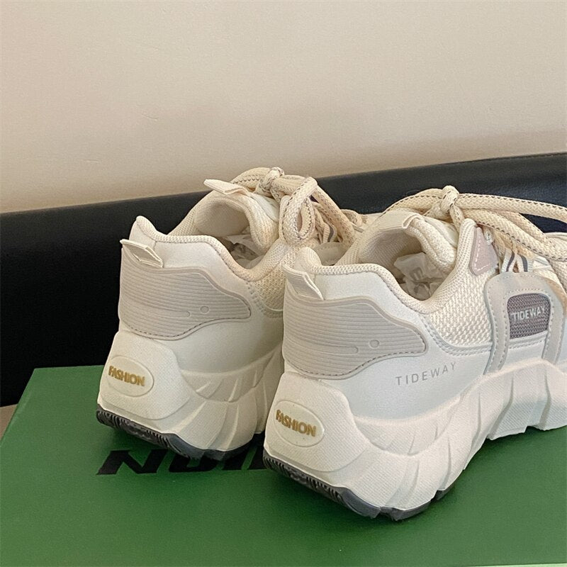 xiangtuibao Women Sneakers Running Shoes Spring Autumn INS Breathable Mesh Trainers Shoes Casual Female Lace Up Thick Sole Sneakers Ladies