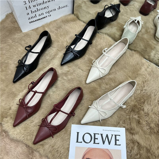 Pointed Toe Flats Women  New Bowknot Casual Loafers Boat Shoes Comfortable Soft Ballet Flats Summer Red Wedding Shoes