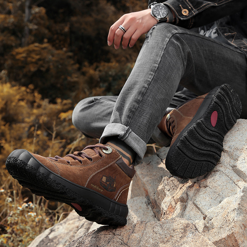 Brand Mens Winter Boots New Genuine Leather Boots Male Luxury Outdoor Shoes Hiking Climbing Handmade Plush Snow Boots for Men