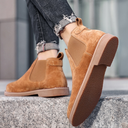 xiangtuibao Cow Suede Leather Men's Boots Plus Velvet Warm Casual Shoes Slip-On Suede New Tide Shoes for Man Ankle Boots Chelsea Boots Men