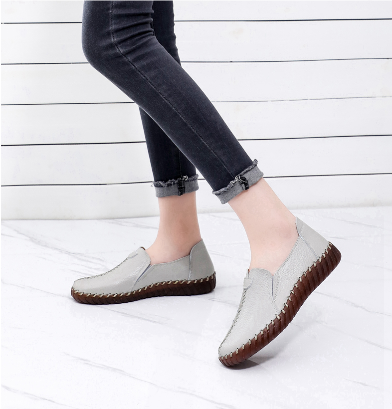 White Black Hollowed Moccasins For Women Genuine Leather Flats Breathable Loafers Shoes Women's Soft Casual Flat Shoes Blue