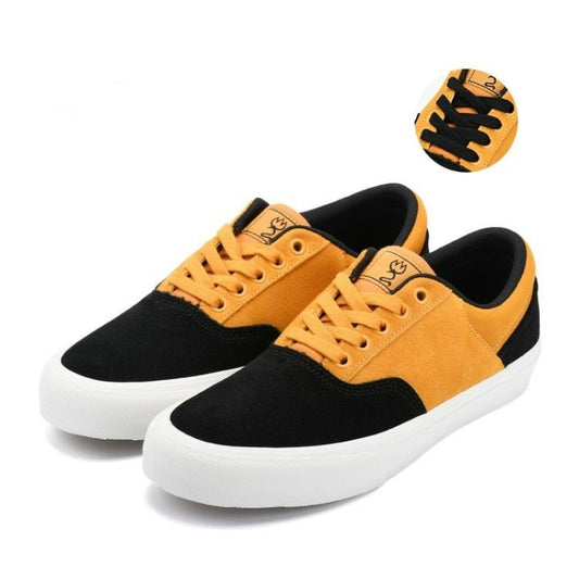 xiangtuibao Suede Leather Casual Shoe for Men Yellow Sneakers Lace-up Walking Shos for Teenager Light Rubber Outsole