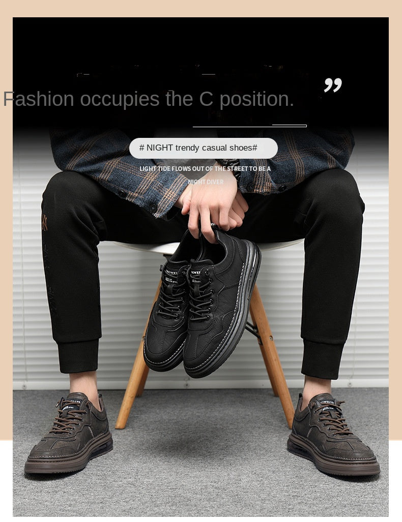 xiangtuibao New Men's Casual Sneakers One-foot Men's Shoes Fashion Trend Black Leather Shoes Cushion Trendy Shoes