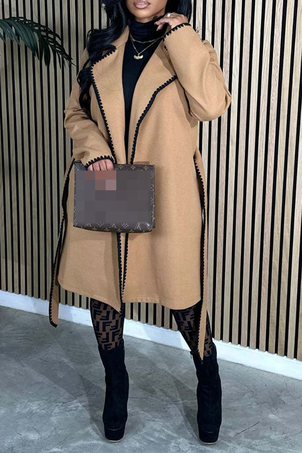 xiangtuibao Hit Color Patchwork Stylish Belted Trench Coat