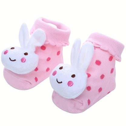 1 Pair Of Baby Girl's Cartoon 3D Animal Pattern Anti-Slip Baby Crew Socks, Soft Breathable Comfy Socks For All Seasons