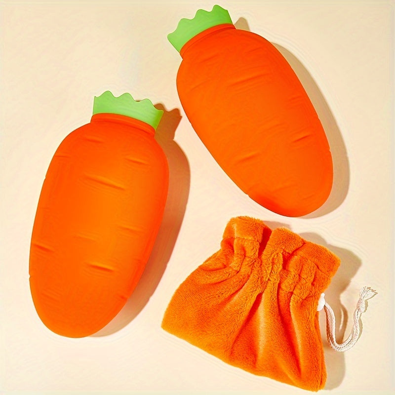 11.16oz Carrot-Shaped Silicone Water Bottle for Pain Relief, Microwaveable BPA-Free Unscented Ai Bei Parent Co. Water Bag with Cover - Ideal for Neck, Shoulder Discomfort, Menstrual Cramps, Dual Temperature Compress (Plush Bag Not Included)