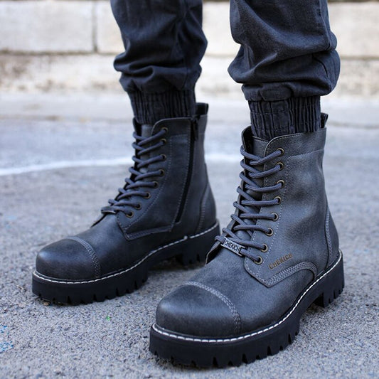 Black Boots for Men Non-Leather Zipper and Lace-up Winter Season Snow Ankle Warm Comfortable High Quality Footwear Gentlemen Basic Trend Solid Fashion Male Classic Outdoor  New-Arrival CH009