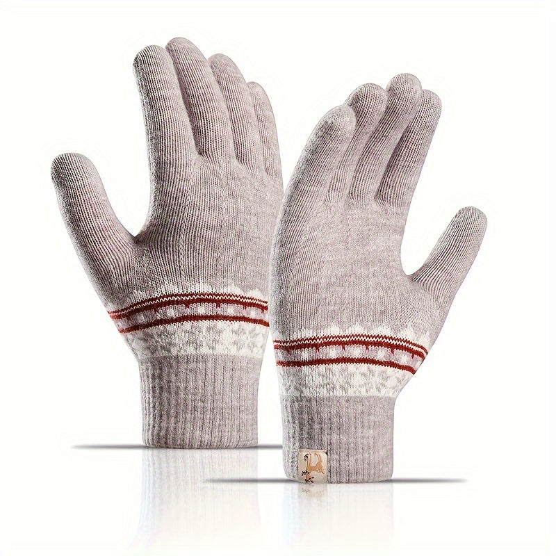 1 Pair Snowflake Pattern Winter Gloves, Full Finger Elastic Knitted Gloves