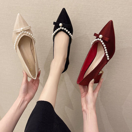 Spring NEW Mary Janes Shoes,Women Pumps,Pearls High Heels,Pointed toe,Square Heel,Female Fashion Design Footware,Apricot