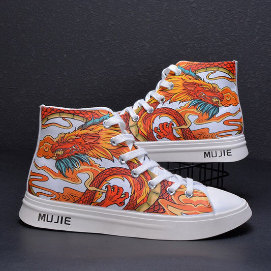 xiangtuibao   New Canvas Shoes Original Graffiti Men's All-match Casual Shoes Trend Extra Large 39-52 Size High Top Sneakers   XM332