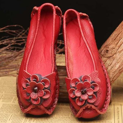 xiangtuibao   New Arrival Designer Vintage Mother Summer Loafers Womens Genuine Leather Flats Flower White Leather Shoes Woman Flats