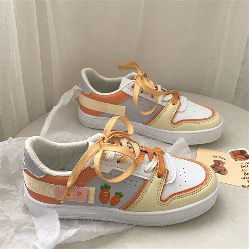 Kawaii Woman Vulcanize Shoes Summer  Patchwork Sneakers Sweet Girls' Footwear Fashion Carrot Cute Orange Women Shoes