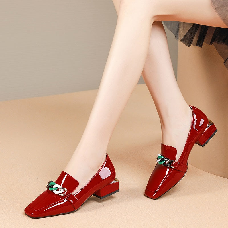 new spring summer women sexy pumps shoes women chains woman pointed toe ladies fashion patent leather footwear female plus size