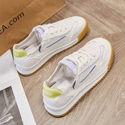 QWEEK  Sneakers Autumn White Tennis Women Sports Shoes Casual Canvas Flat Platform Korean Vulcanize Running Basket Rubber