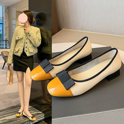 Tilocow Cow Leather Women Pumps for Ladies Summer Shallow Low Heel Shoes Woman Casual Mixed Colors Loafers Concise Footwear