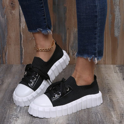 New Ladies Vulcanized Shoes Casual Sneakers Lace Up Solid Color Platform Canvas Flats Free Shipping Plus Size Women's Shoes Mesh