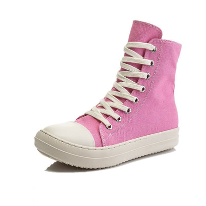 Women High Top Canvas Sneakers Flat Lace-up Pink Vulcanize Shoes For Ladies Fashion Casual Breathable Footwear  New Hotsale