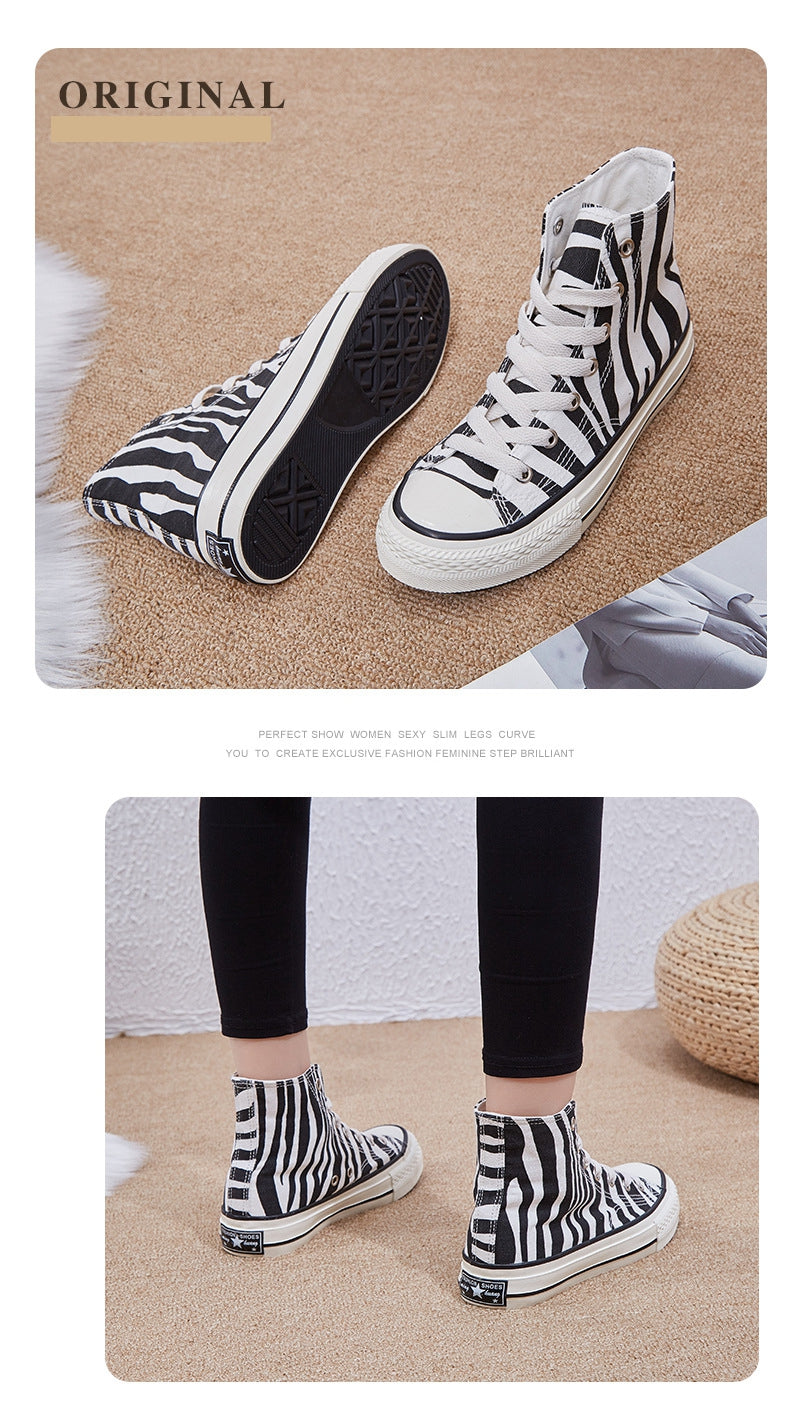 xiangtuibao INS High Top Women's Canvas Shoes Zebra Pattern  New   Style Women's Casual Shoes Fashion Comfortable Female Sneakers   Shoe