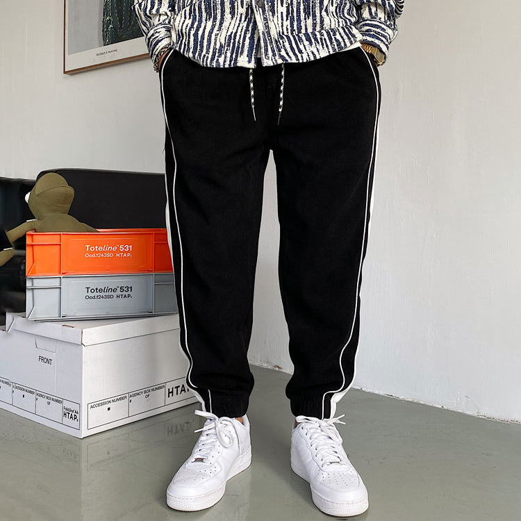 xiangtuibao - Handsome Striped Grey Sports Sweatpants